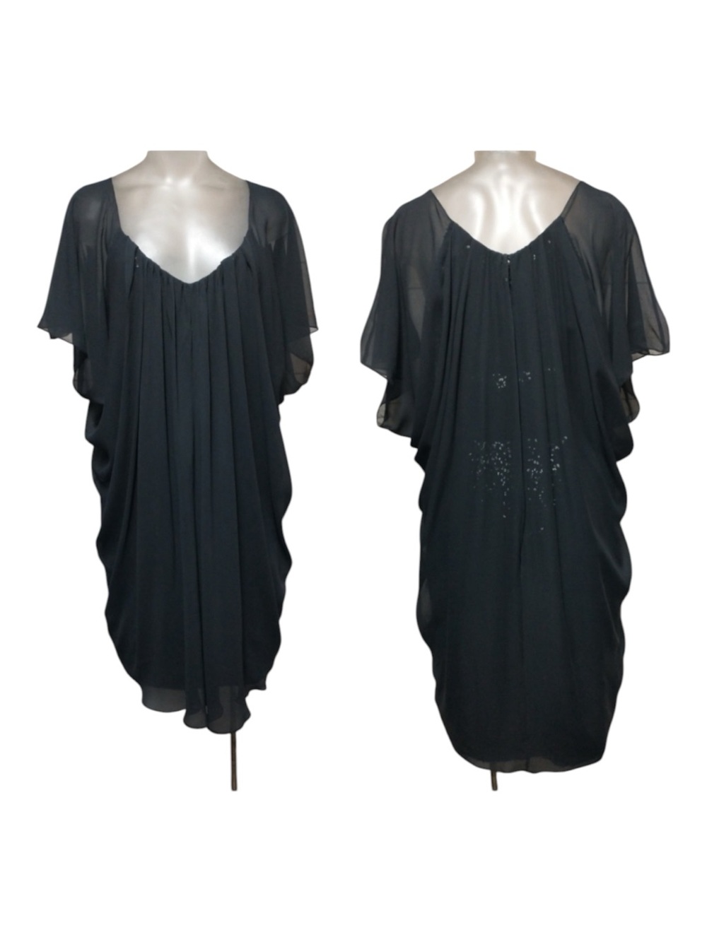 Badgley Mischka Collection Black Sequin-Embellished Silk Trim Cocktail Dress 4